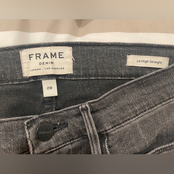 Frame Denim Le High Straight Cropped Jeans Sz 28 Charcoal Studded Frayed Hem - Picture 5 of 5